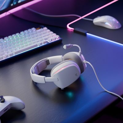 23. Glorious Gaming Glorious GHS Eternal RGB – RGB-Stereo-Gaming-Kopfhörer für PC, PS5, PS4, Switch – Speziell abgestimmte Treiber, abnehmbares Mikrofon, USB-C – Robust und komfortabel für 24/7 – Weiß