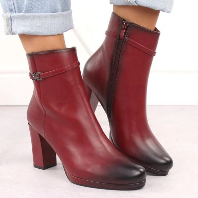 18. Damen-Stiefeletten mit Blockabsatz, warm gefüttert, rot M.Daszyński AF125-22