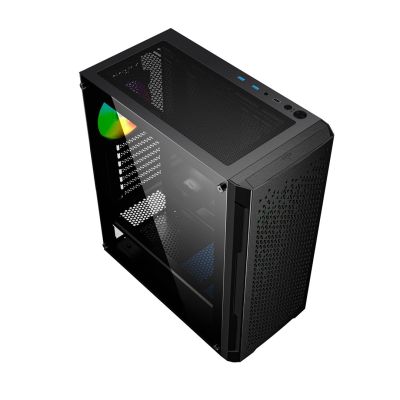 2. GEMBIRD FORNAX 400X MIDI-TOWER-CASE (2x USB 3.0, 1x USB 2.0, HD-Audio, Seitenwand aus Glas, ARGB-Hintergrundbeleuchtung) SCHWARZ