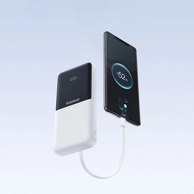 13. Baseus Lipow 10000mAh 22,5W Powerbank mit zwei integrierten Kabeln (inkl. Baseus Simple USB-A-auf-USB-C-Kabel, 3A, 20 cm) – weiß