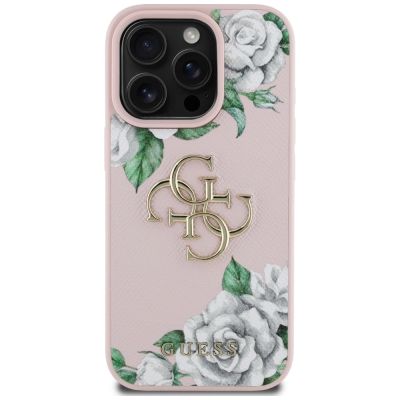 3. Guess Grained Roses Big 4G Logo iPhone 16 Pro Hülle - Rosa