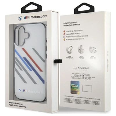 8. BMW Motorsport IML Random Stripes Hülle für iPhone 16 Plus – Grau