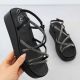 Damen-Keilsandalen im römischen Stil mit Zirkonia, schwarz, Filippo DS6898