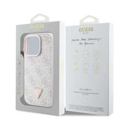 8. Guess Leder 4G Triangle Strass MagSafe Hülle für iPhone 16 Pro Max – Rosa