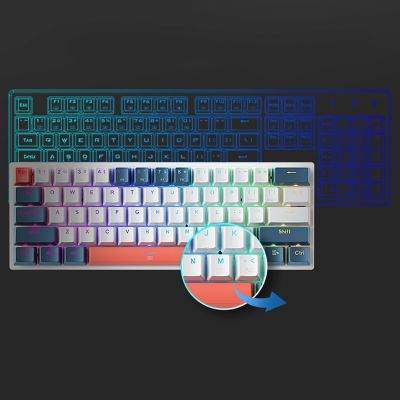 8. Machenike K500-B61 Kabelgebundene mechanische Gaming-Tastatur mit Hintergrundbeleuchtung, rote Schalter - Weiß und Blau