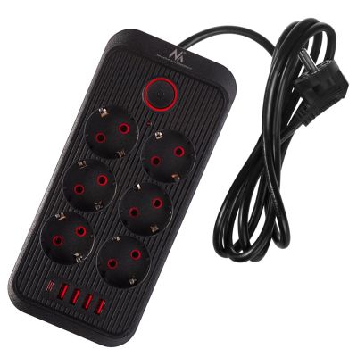 2. MACLEAN Steckdosenleiste, Verlängerungskabel mit 6 Steckdosen + 4 USB-Anschlüssen, 110–240 V Wechselstrom, 50/60 Hz, max. 2,1 A, 2500 W, 1,5 m, Schwarz, MCE389 B