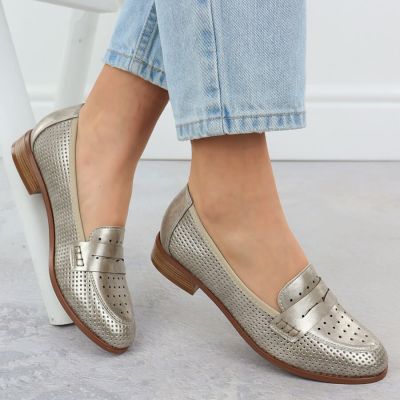 5. Damen-Loafer mit Lochmuster, Metallic-Gold, Potocki 12581