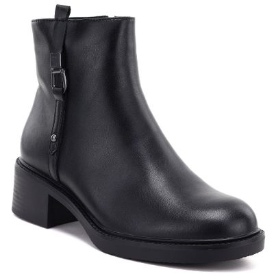 Schwarze Sergio Leone Damen-Ankle-Boots aus Leder mit Blockabsatz