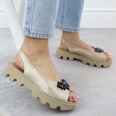 6. Potocki SZ12610 Damen-Plateausandalen aus perforiertem Metallic-Gold