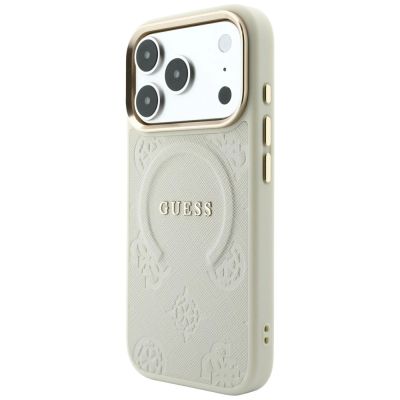2. Guess Saffiano Peony & Ring MagSafe Schutzhülle für iPhone 18 Pro / 17 Pro – Beige