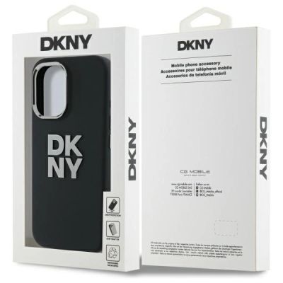 6. DKNY Liquid Silicone Metal Logo Hülle für iPhone 16 – Schwarz