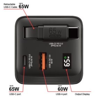 9. Verbatim Gan 65W Ladegerät mit 2x USB-C PD, 1x USB-A, Rücklaufkabel 32217