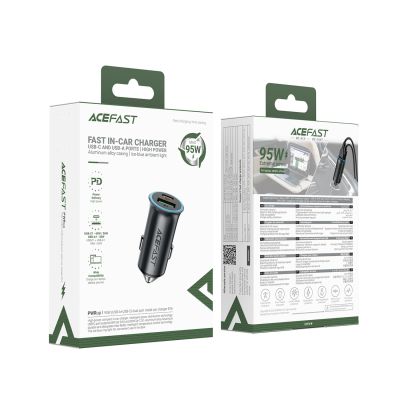 7. Acefast B16 95W USB-A + USB-C Kfz-Ladegerät – Grau