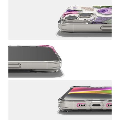 12. Ringke Fusion Design Armoured Case Cover mit Gelrahmen für iPhone 14 Plus transparent (Purple Rose) (FD637E29)