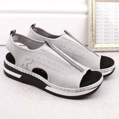 6. Rieker W RKR686 metallic bequeme Schlupfsandalen 
