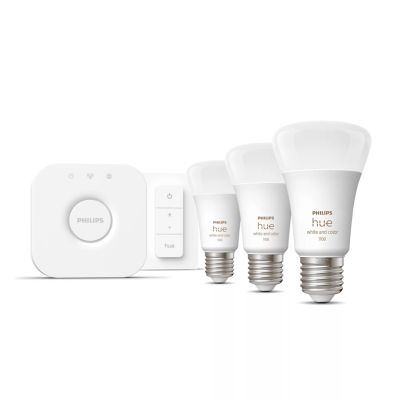 2. Philips Hue White & Color Ambient Starter-Kit: 3 E27 (1100) Smart-Lampen + Hue Dimmerschalter