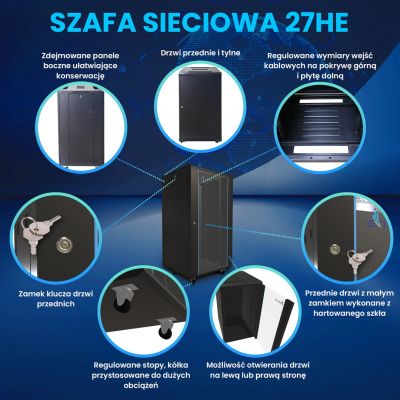9. Extralink Rack-Schrank 27U 600x800 Schwarz Standgerät