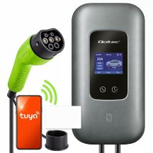 Qoltec EV-Ladestation Typ 2 für Elektro- und Hybridfahrzeuge | 3-phasig | 22 kW | 32 A | WLAN | LCD | RFID | Smart Life | TUYA | Wallbox | 5 m