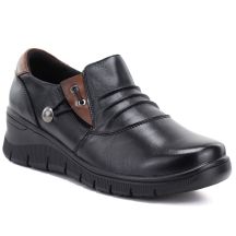 Schwarze Keilschuhe aus Leder für Damen, Vinceza 133118
