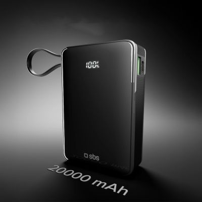 10. Powerbank SBS 20000 mAh 20W mit integriertem USB-C-Kabel und Digitalanzeige - schwarz