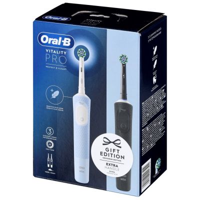 14. Oral-B Vitality Pro Duo Rote, pulsierende Zahnbürste für Erwachsene, Schwarz, Blau, Weiß