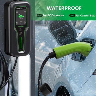 4. Qoltec 52467 Mobiles Ladegerät für Elektroautos (EV) mit 2-in-1-Anschluss Typ 2 | 11 kW | 3 Phasen | CEE 5-PIN | LCD | Tragbar | Wandsteckdose | 5 m