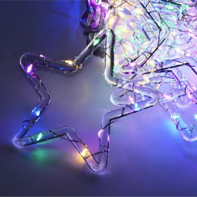 20. Weihnachtsbaumbeleuchtung, Lichtervorhang 200x200 cm, 415 LED-Sterne, mehrfarbig