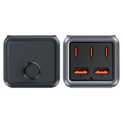 6. Acefast Z2 GaN 75W PD-Tischladegerät 3x USB-C 2x USB-A - Schwarz und Grau