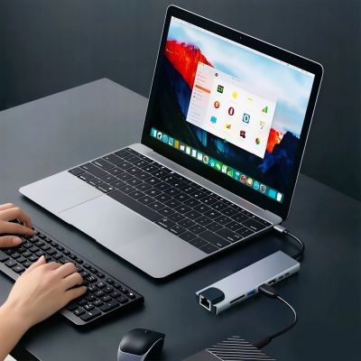 13. Tech-Protect HB09 USB-Hub 8-in-1 (USB-C + USB-A 3.0 + USB-C 3.0 + HDMI 4K 60Hz + SD/TF + PD 100W + RJ45 1000 MB/s) – Grau