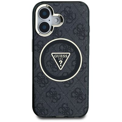 3. Guess IML Metal Glitter 4G Circle Triangle MagSafe Case für iPhone 16 - Schwarz