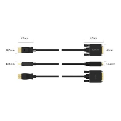 5. Orico XD-DTD DisplayPort auf DVI 4K Kabel 2m - Schwarz