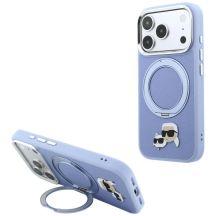Karl Lagerfeld mit Ring Stand 360 Karl & Choupette Köpfe Pin MagSafe Hülle für iPhone 18 Pro / 17 Pro - hellblau