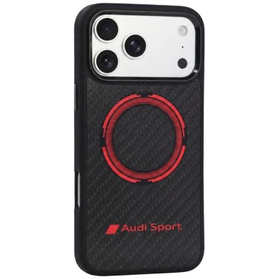 3. Audi RSQ Carbonfaser Sport Red Circle MagSafe Hülle für iPhone 18 Pro Max / 17 Pro Max - Schwarz