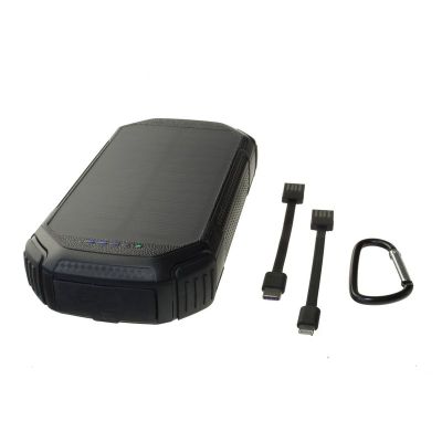 6. POWERNEED Powerbank mit Solarpanel, 20000 mAh Li-Poly-Akku, PV-Technologie, 1,5 W Qi, 2 A USB, QC 3.0, LED-Anzeige, Stromversorgung, Schwarz, S20000C