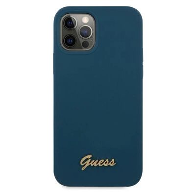 3. Guess, GUHCP12LLSLMGBL iPhone 12 Pro Max 6,7" blau/blaue Hardcase-Metall-Logoschrift
