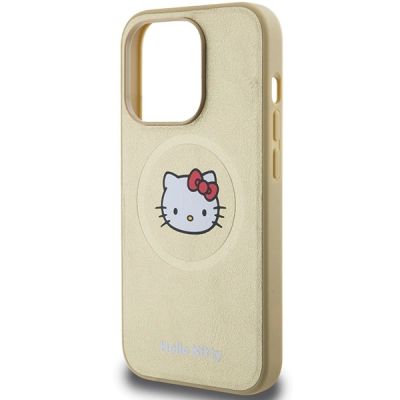 6. Hello Kitty Kitty Head MagSafe-Hülle aus Leder für iPhone 13 Pro Max – Gold