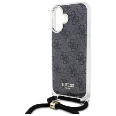 5. Guess Crossbody Cord 4G Print Hülle für iPhone 16 – Schwarz