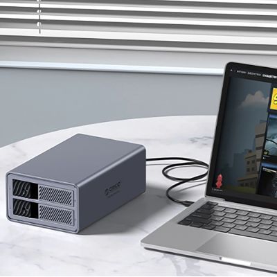 3. Orico 9828RU3 2 Big DAS Solution ProRAID Disk Array für 2 2,5"/3,5" SATA HDD/SSD-Laufwerke mit RAID-Controller – Grau