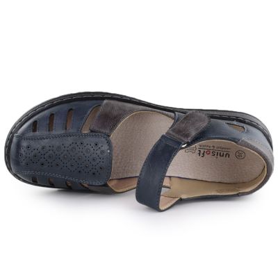 4. Bequeme Damenschuhe mit Klettverschluss, Lochmuster, marineblau, Unisoft 9955