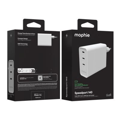 3. Mophie ROC GaN - Wandladegerät, 3x USB-C, 140W (weiß)