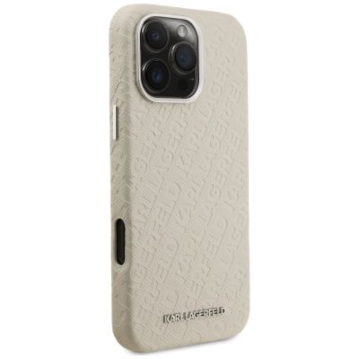 4. Karl Lagerfeld FW Stamped Karl MagSafe Hülle für iPhone 16 Pro Max – Beige