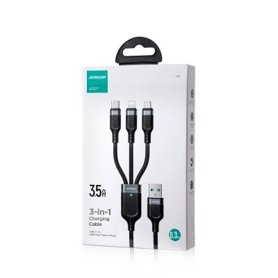 5. Joyroom Multi-Use Series S-A18 3in1 USB-A – Lightning /USB-C/Micro-USB-Kabel 0,3 m – Schwarz