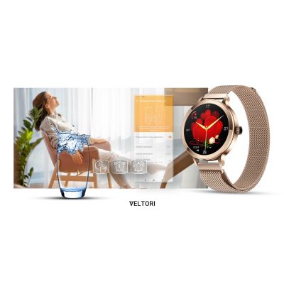 17. VELTORI VT340-1 Damen-Smartwatch, Goldarmband + rosa Silikonarmband