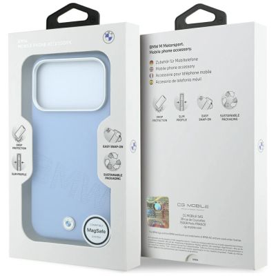 8. BMW Logo mit schrägen Prägebuchstaben, MagSafe-Hülle für iPhone 18 Pro Max / 17 Pro Max – Blau