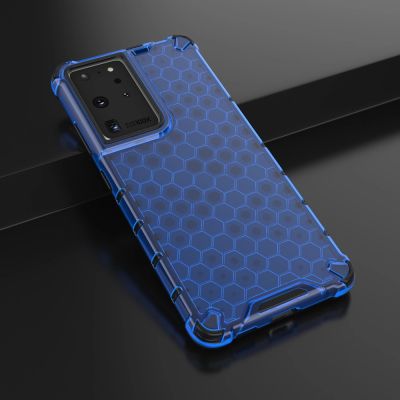 14. Gepanzerte Hülle mit Wabenstruktur und Gelrahmen für Samsung Galaxy S22 Ultra blau