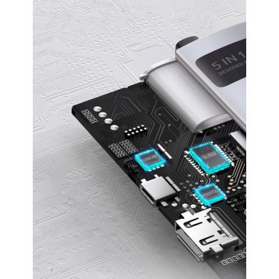 17. Baseus Metal Gleam Series 5-in-1 Multifunktions-HUB USB Typ C - USB Typ C Stromversorgung 100 W / HDMI 4K 30 Hz / 3x USB 3.2 Gen 1 (CAHUB-CX0G)