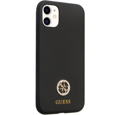4. Guess GUHCN614DGPK Hülle für iPhone 11 / Xr - Schwarzes Silikon Logo Strass 4G