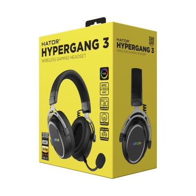 9. HATOR Hypergang 3 Kabelloses Headset mit kabellosem Kopfbügel, Gaming-Anschluss, USB Typ-C / USB Typ-A, Bluetooth, Schwarz