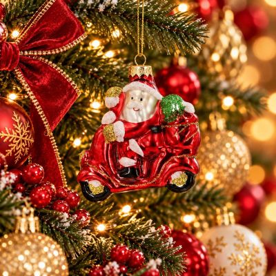 5. GLASKUGEL ALS FORMFIGUR WEIHNACHTSMANN AUF MOTORRAD SASKA GIFT & DECOR