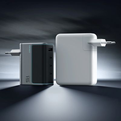 4. Cuktech AD1404UEU 140W GaN 3x USB-C + USB-A Wandladegerät mit USB-C-Kabel – Grau